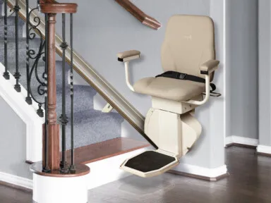 straight stair lift at bottom of stairs