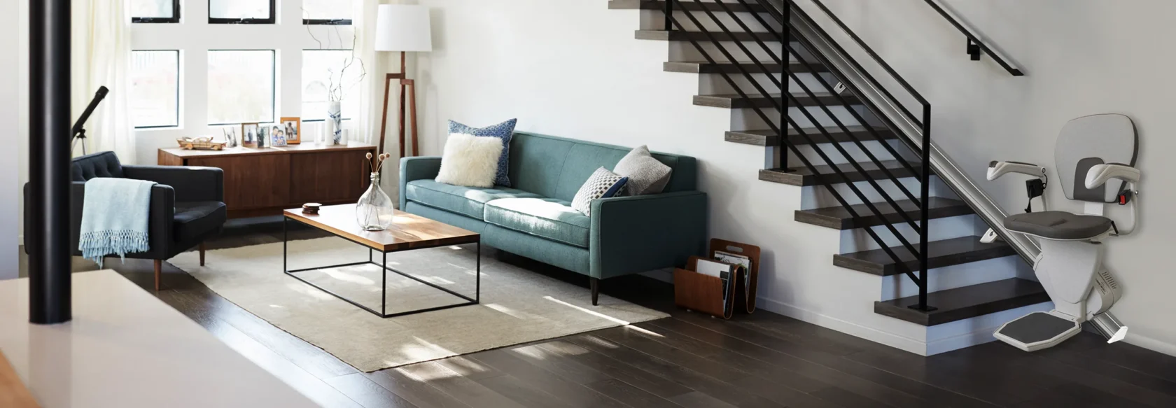 Living room with stair lift