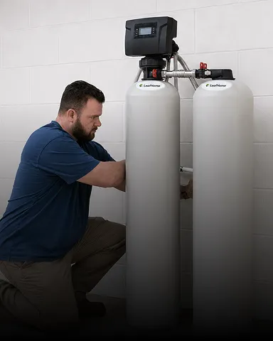 Home water filtration system being installed