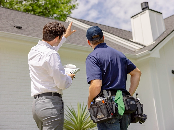 Staff reviewing a home's roof
