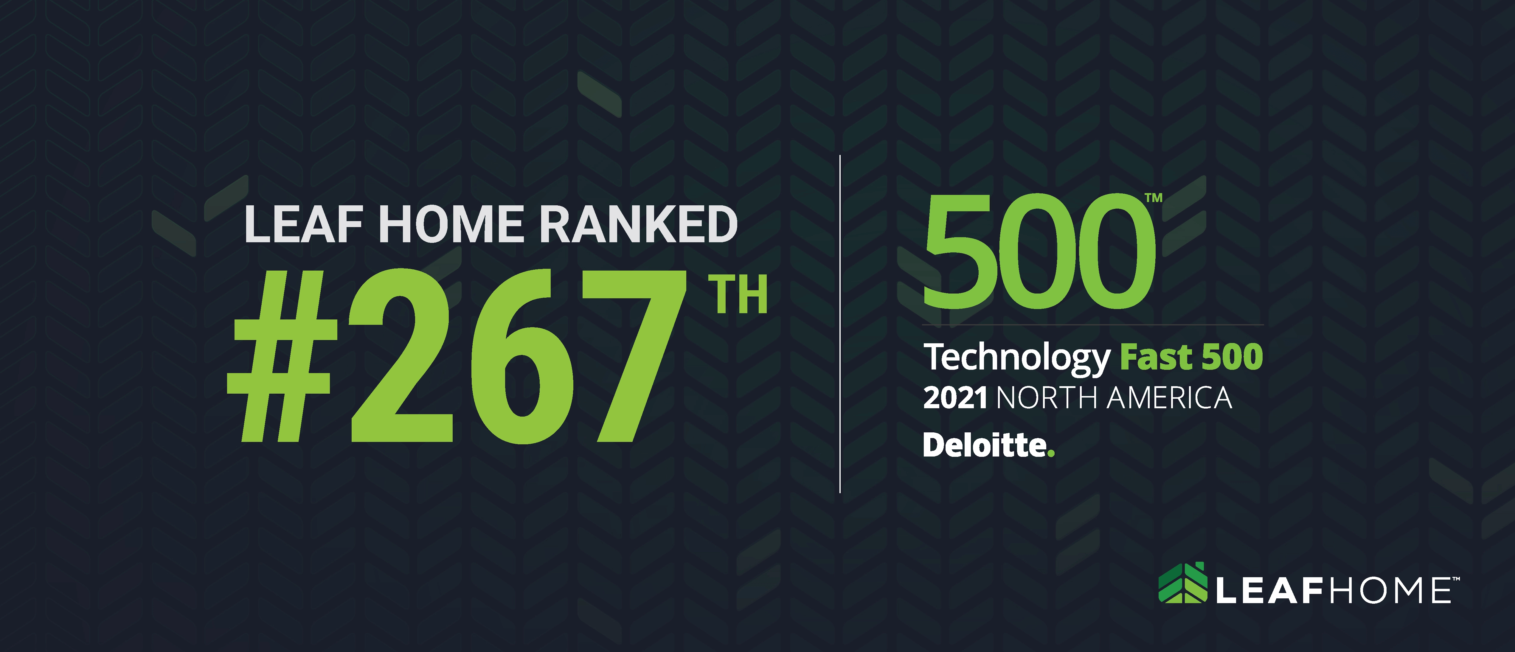 side by side logo showing leaf home ranking 267 in the 2021 deloitte technology fast 500
