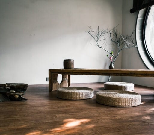 yoga studio with bench