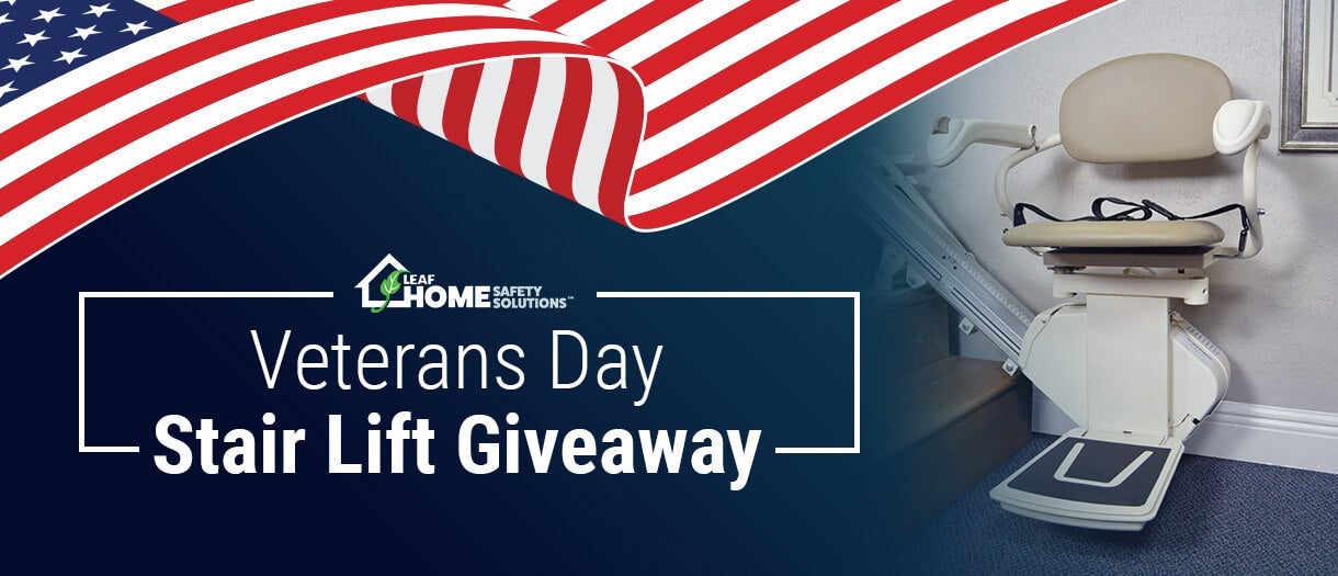 veterans day stairlift giveaway banner with flag